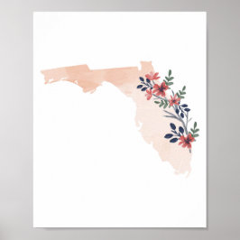 Póster Estado de acuarela floral de Florida