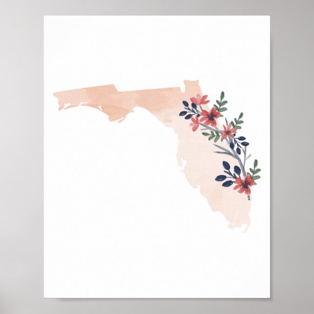 Póster Estado de acuarela floral de Florida (Frente)