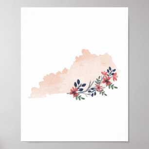 Póster Estado de acuarela floral de Kentucky