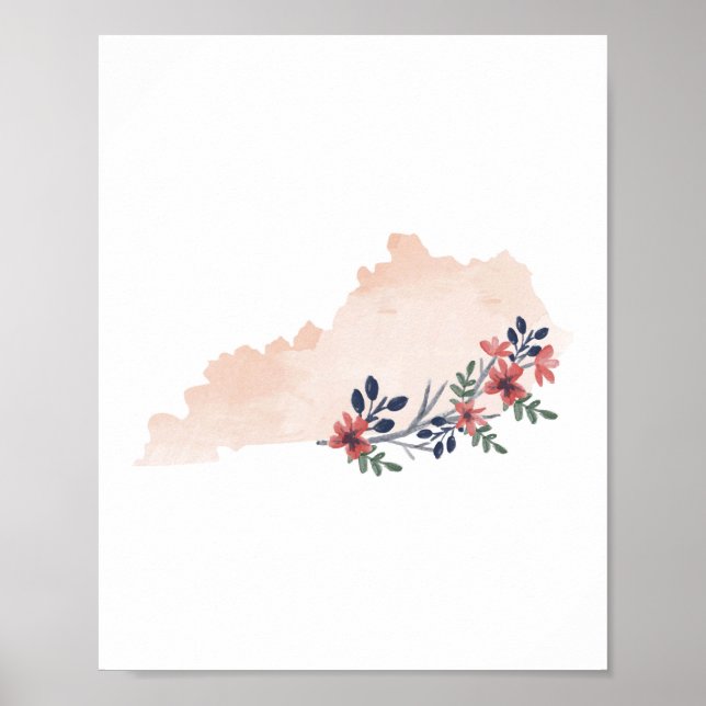 Póster Estado de acuarela floral de Kentucky (Frente)