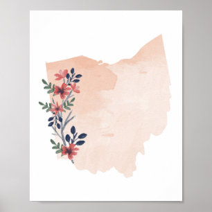 Póster Estado de acuarela floral de Ohio