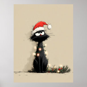 Póster Estado de ánimo gruñón de gato de Navidad