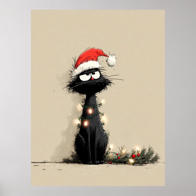 Póster Estado de ánimo gruñón de gato de Navidad (Frente)