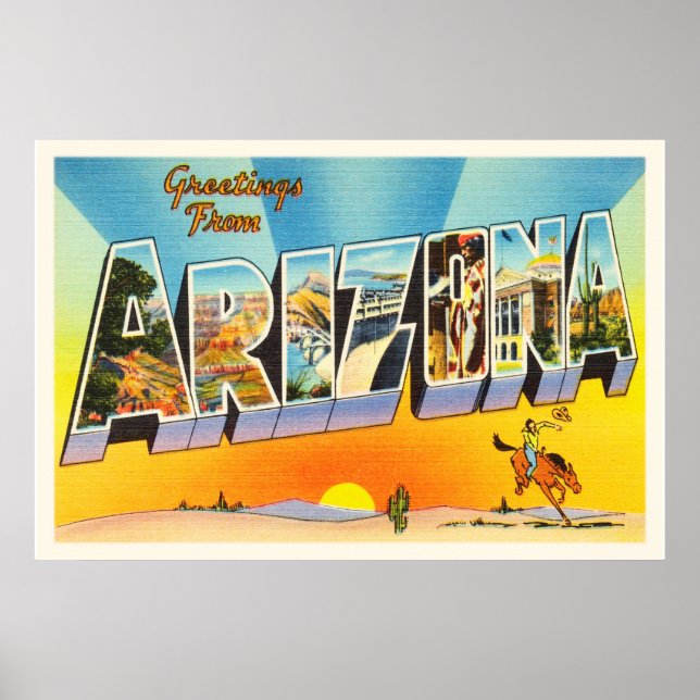 Póster Estado de Arizona AZ Antiguo recuerdo de viajes de (Frente)