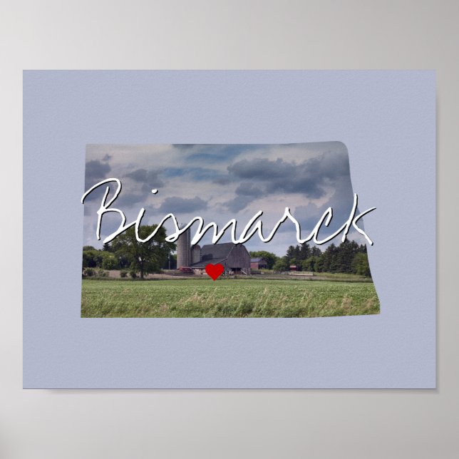 Póster Estado de Dakota del Norte Foto insertada y nombre (Frente)