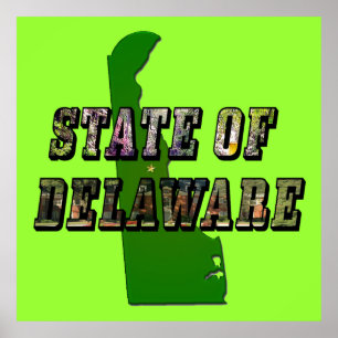 Póster Estado de Delaware Picture Text and Map