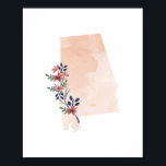 Póster Estado de la acuarela floral de Alabama<br><div class="desc">Estado de la acuarela floral de Alabama</div>