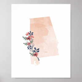 Póster Estado de la acuarela floral de Alabama