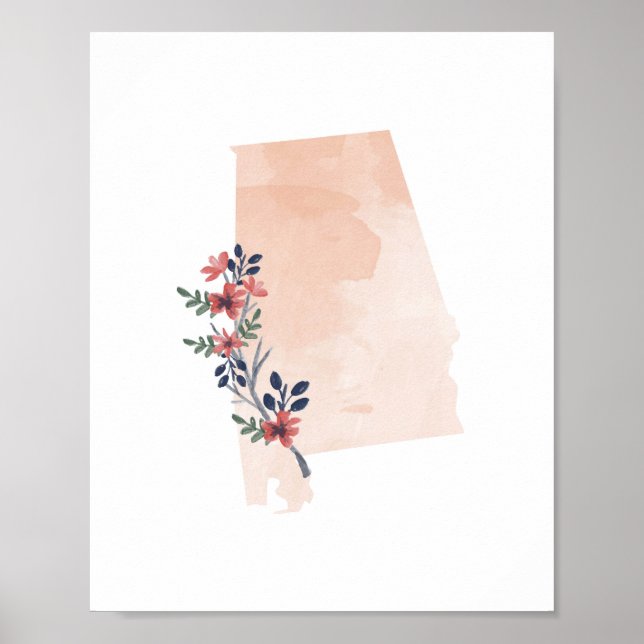 Póster Estado de la acuarela floral de Alabama (Frente)