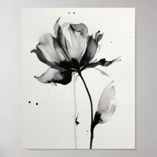 Póster Estado de la flor de tinta minimalista Resumen de
