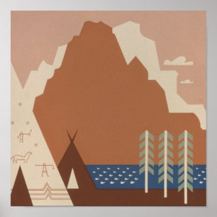 Póster Estado de Montana: Tribus Indígenas, Montañas, Pra