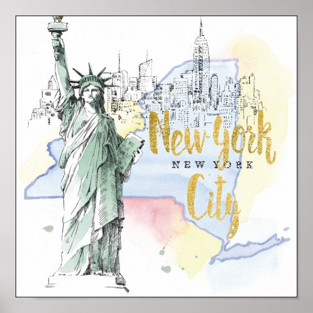 Póster Estado de Nueva York | Estatua de la Libertad (Frente)