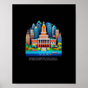 Póster Estado De Pennsylvania En Estados Unidos Pegatina1