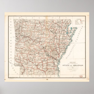 Póster Estado del mapa de Arkansas (1886)
