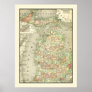 Póster Estado y condados del Mapa de Antigüedades Colorid
