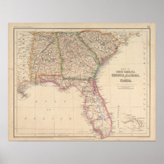 Póster Estados de Carolina del Sur, Georgia y Alabama