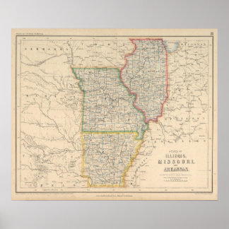 Póster Estados de Illinois, Misuri y Arkansas