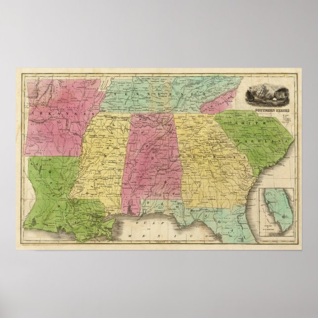 Póster Estados del sur con parte sur de Florida (Frente)