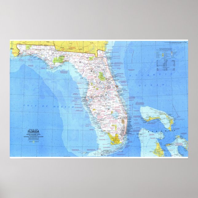 Póster " Estados Unidos: 1973 Florida MAP detallado ... (Frente)