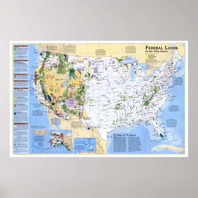 Póster Estados Unidos: 1996/hoy - Mapa federal de tierras (Frente)
