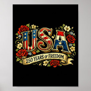 Póster Estados Unidos 250 años de libertad floral rosa pa