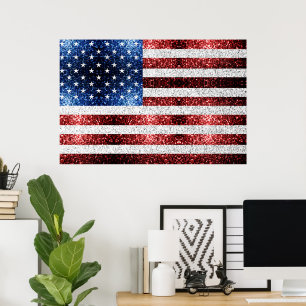 Póster Estados Unidos bandera azul rojo brillante purpuri