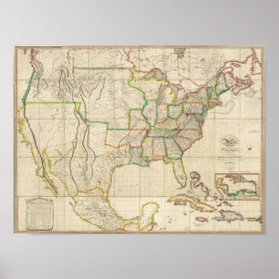 Póster Estados Unidos con los Británicos contiguos