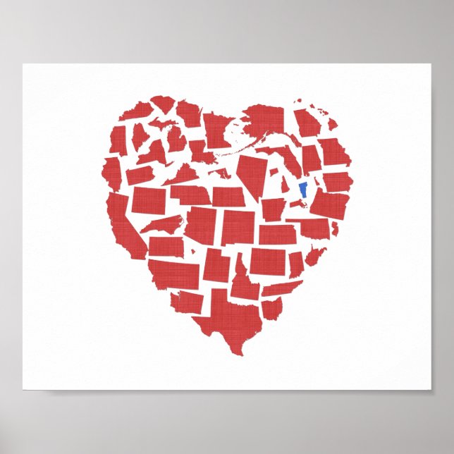 Póster Estados Unidos Corazón Mosaico Vermont Rojo (Frente)