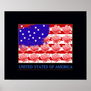 Póster Estados Unidos de América con rosas