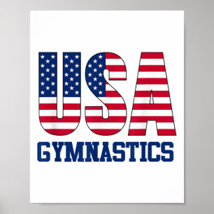 Póster Estados Unidos: Deportes de gimnasia con bandera e