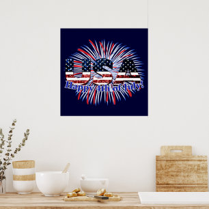 Póster Estados Unidos: fuegos artificiales purpurinas de 