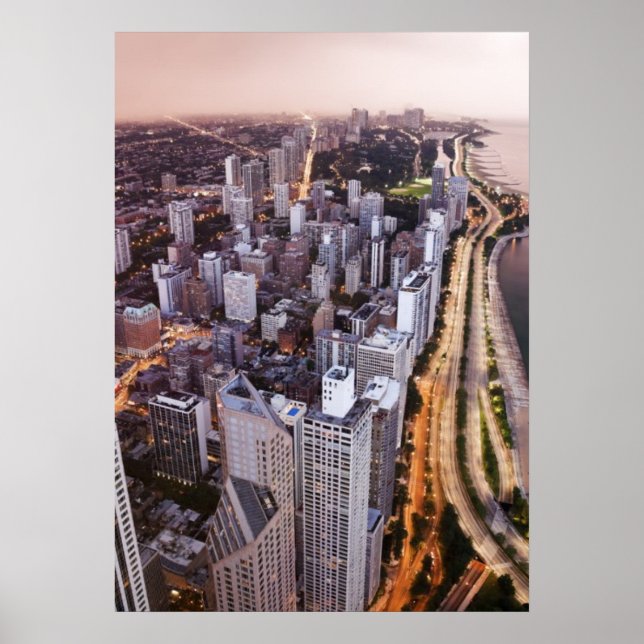 Póster Estados Unidos, Illinois, Chicago, Vista aérea del (Frente)