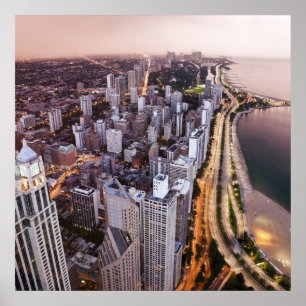 Póster Estados Unidos, Illinois, Chicago, Vista aérea del