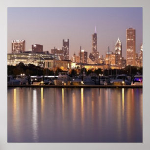 Póster Estados Unidos, Illinois, el horizonte de Chicago