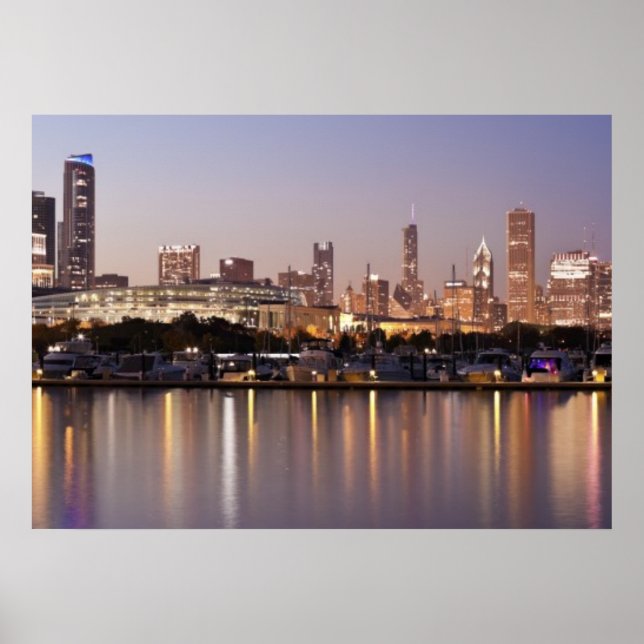 Póster Estados Unidos, Illinois, el horizonte de Chicago  (Frente)