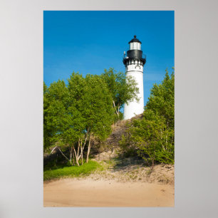 Póster Estados Unidos, Michigan. Faro Au Sable En El Lago