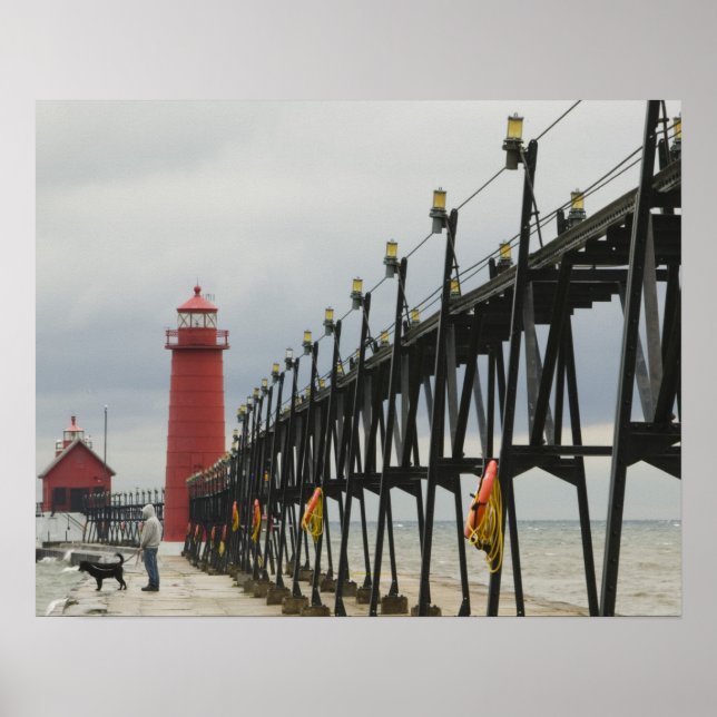 Póster Estados Unidos, Michigan, Lago Michigan Shore, Gra (Frente)