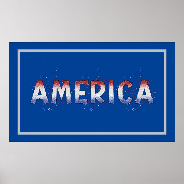 Póster Estados Unidos Patriótico Shimmer Word Art (Frente)