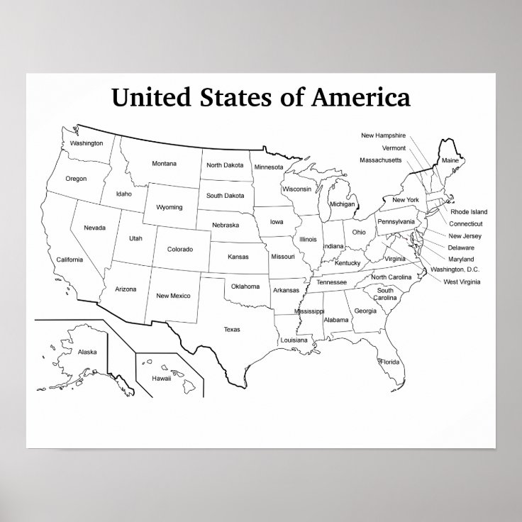 Póster Estados Unidos resumen el mapa con nombres del 