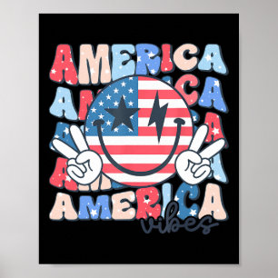 Póster Estados Unidos Vibes Usa Groovy Retro Sonríe Face 