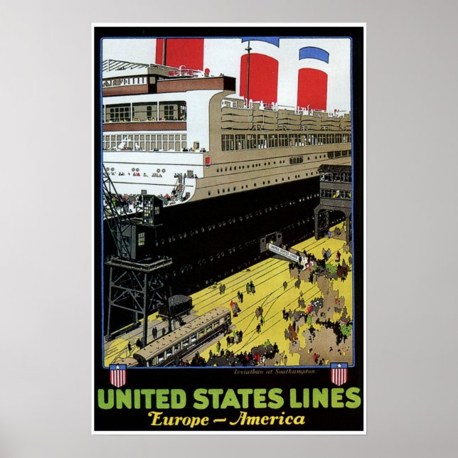 Póster Estados Unidos Vintage Líneas Europa América (Frente)