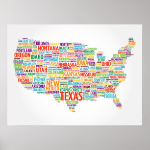 Póster Estados y ciudades de Estados Unidos