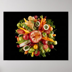 Póster Estallido de comida fresca vibrante sobre fondo ne