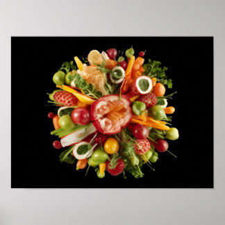 Póster Estallido de comida fresca vibrante sobre fondo ne
