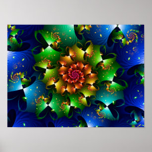 Póster Estallido Floral Fractal Azul Cósmico Lima