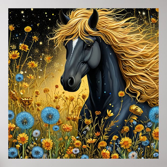 Póster Estallido negro majestuoso en medio de flores silv (Frente)