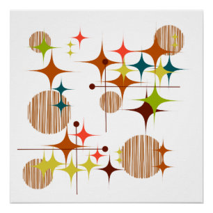 Póster Estallidos de estrellas y globos modernos de media