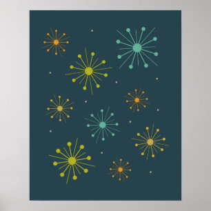 Póster Estallidos de fuegos artificiales retro en el oscu