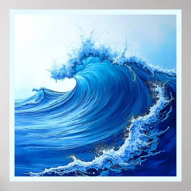 Póster Estallidos de onda azul Serene (Frente)