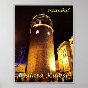 Póster Estambul - Galata Kulesi de noche - Turquía -